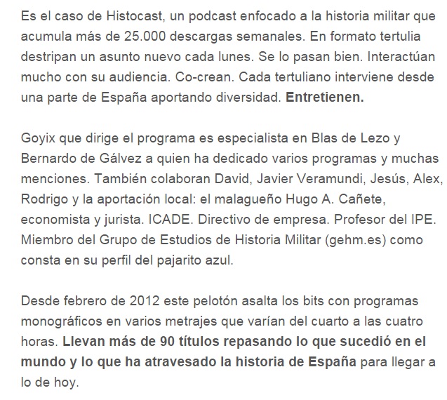 Lo que dice El Mundo de HistoCast Lo que dice El Mundo de HistoCast