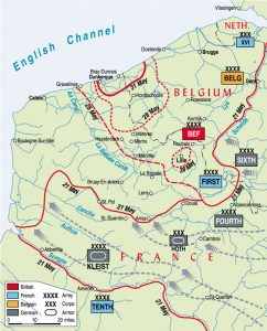 Mapa de las acciones hasta Dunkerque (clic para ampliar)
