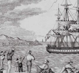 El María Pita partiendo hacia América de las islas Canarias