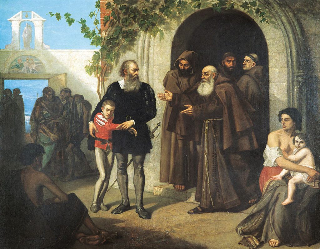 Cristóbal Colón y su hijo son acogidos en el monasterio de La Rábida