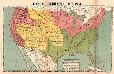 Mapa de los estados abolicionistas y esclavistas en 1854