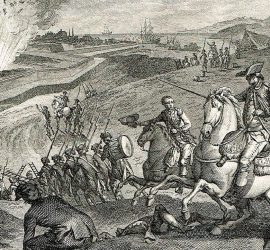 Grabado del momento culminante de la batalla de Pensacola