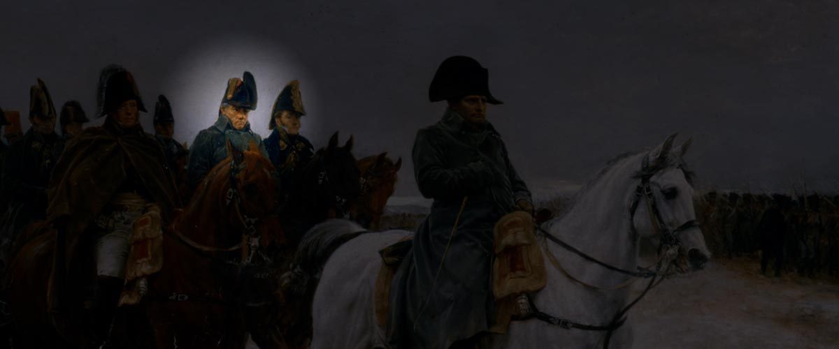 Pintura de Meissonier representando a Napoleón en la campaña de Francia de 1814. Berthier justo detrás de él